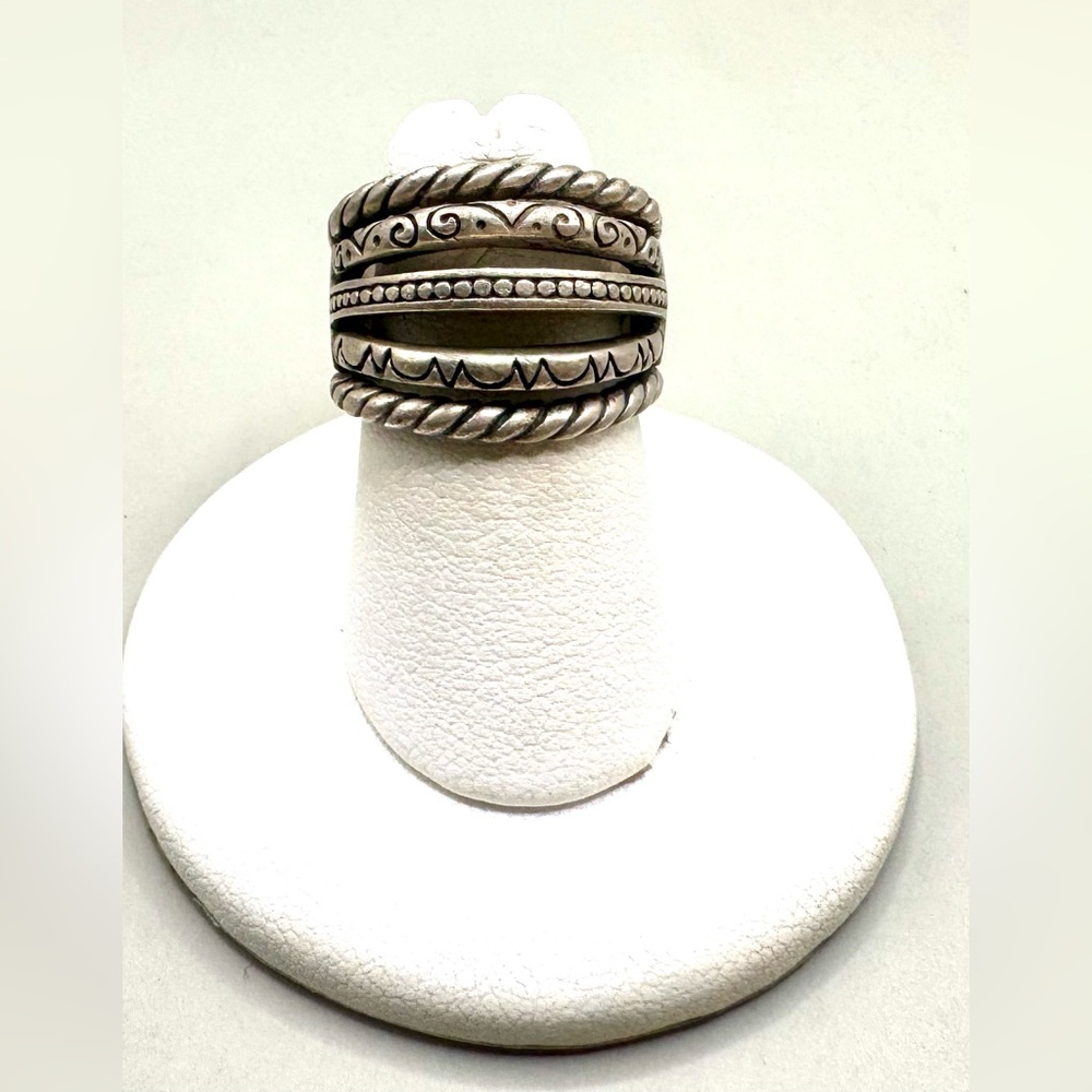 Brighton Sterling Silver Five Row Etched Scroll Stacked Band Ring Size 5.75